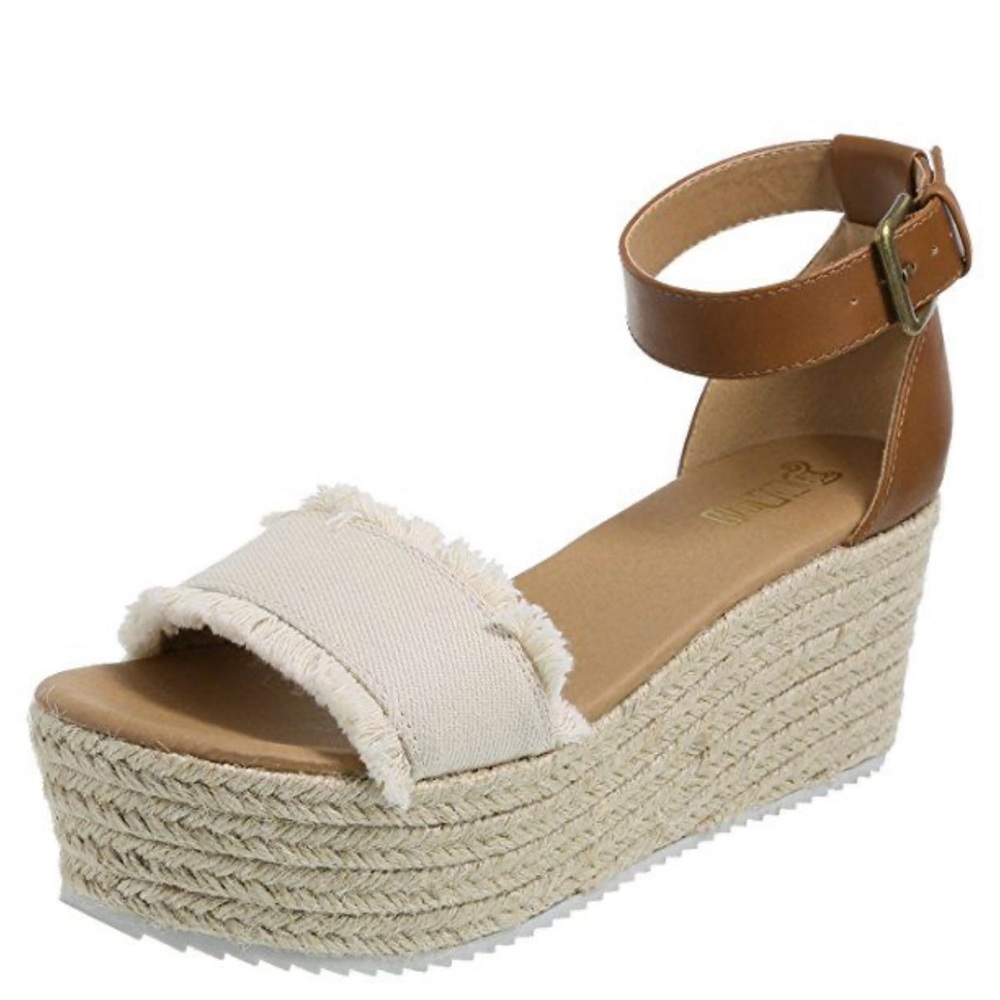 Women's Tan and Cream Wedge Sandals